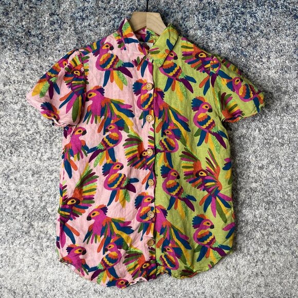 Anthropologie Tops - Farm Rio Anthropologie Shirt Womens XXS Parrot Button Up Linen Viscose